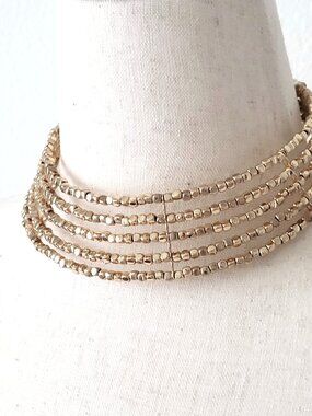 Natasha Couture High Choker Gold Tone High Polished Plated Beads 1.25" Width